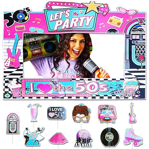 JeVenis 50er Jahre Sock Hop Photo Booth Rahmen Requisiten 50s Theme Party Dekorationen 1950er Dekorationen 50s Theme Party Supplies Bunte Retro 50er Jahre Raumdekoration Home Zeichen Ausschnitte von JeVenis