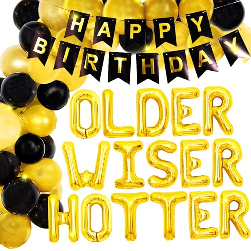 JeVenis Older Wiser Hotter Zeichen Banner Lustige 50h 60th 70th 80th Geburtstag Party Dekorationen für Männer und Frauen von JeVenis