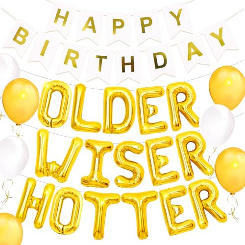 JeVenis Ältere Wiser Hotter Zeichen Luftballons Banner Funny 50h 60th 70th 80th Birthday Party Dekorationen Für Männer Frauen von JeVenis