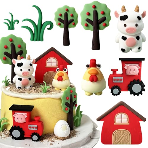 JeVenis Bauernhof Geburtstag Dekorationen Bauernhof Geburtstag Dekorationen Bauernhof Geburtstag Dekorationen Kuh Schwein Huhn Kuchen Bauernhof Tier Cupcake Toppers von JeVenis