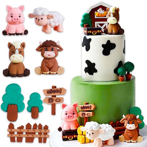 JeVenis Bauernhof Tier Kuchen Dekoration Schaf Kuchen Topper Bauernhof Tier Geburtstag Dekoration Kuh Kuchen Dekoration Schwein Kuchen Topper für Bauernhof Tier Baby Shower Geburtstag Party von JeVenis