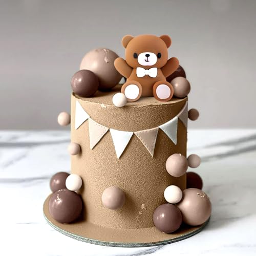 JeVenis Beige Braun Bär Tortendeko Beige Braun Kugeln Cake Topper Boho Bären Kuchen Tortendeko Baby Shower Geburtstag Tortendeko von JeVenis