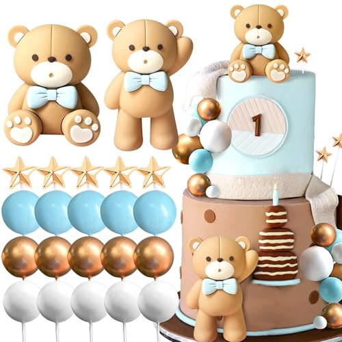 JeVenis Blau Teddybär Tortendeko Tortendeko Taufe Junge Blau Tortendeko Teddybär Kuchen Dekoration Tortendeko Mädchen 1 Jahr für Hochzeit Babyshower Geburtstag Party von JeVenis