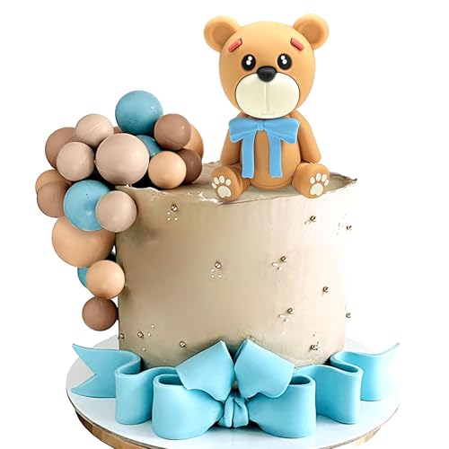 JeVenis Blau Teddybär Tortendeko Tortendeko Taufe Junge Tortendeko Mädchen 1 Jahr Blau Tortendeko Teddybär Kuchen Dekoration für Hochzeit Geburtstag Party von JeVenis