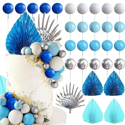 JeVenis Blaue Kuchendekoration Blau Silber Kugeln Kuchen Topper Baby Shower Kuchen Dekoration für Hochzeit Brautdusche Geburtstag von JeVenis