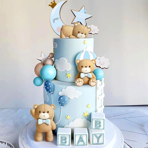 JeVenis Blauer Bär Tortendeko Baby Bär Baby Shower Cake Topper Bären Tortendeko Baby Shower Geburtstag Kuchen Dekoration von JeVenis