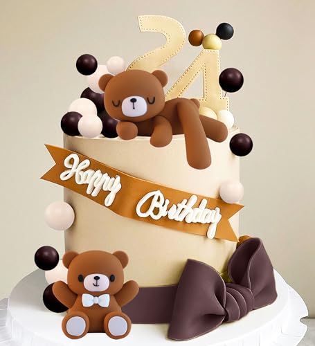 JeVenis Braun Baby Shower Tortendeko Teddybär Kuchen Topper Geschlecht Offenbarung Kuchen Dekoration Bär Babyparty Party Supplies Teddybär Dekoration von JeVenis