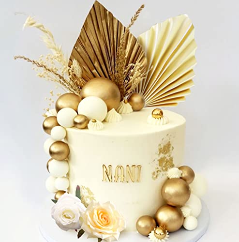 JeVenis Champagner Rose Kuchendekoration Tortendeko Kugeln Cake Topper Gold Palmblätter Böhmische Weißgoldkugel Boho Partyzubehör von JeVenis