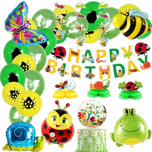 JeVenis Garten Geburtstagsdeko Geburtstag Party Dekoration Luftballons Mädchen Jungen Insekt Schmetterling Biene Tier Frosch Kindergeburtstag Deko Bunt für Deko Geburtstag Party Kinder von JeVenis