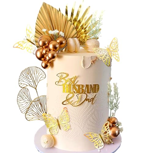 JeVenis Gold Tortendekoration Goldkugeln Kuchendekoration Gold Palmblätter Tortenaufleger Böhmische Weißgoldkugel für Hochzeit Geburtstag Geburtstag Jahrestag von JeVenis