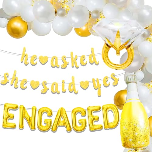 JeVenis Gold Weiß Engaged Balloons She Said Yes Dekorationen Bride To Be Party Dekoration Ballon Banner Girlande Bride To Be Schärpe Brautdusche Verlobungsfeier von JeVenis