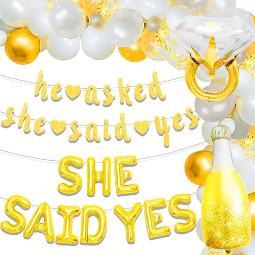 JeVenis Gold Weiß She Said Yes Dekorationen Verlobt Luftballons Bride To Be Party Dekoration Ballon Banner Girlande Bride To Be Schärpe Brautdusche Verlobung Party von JeVenis