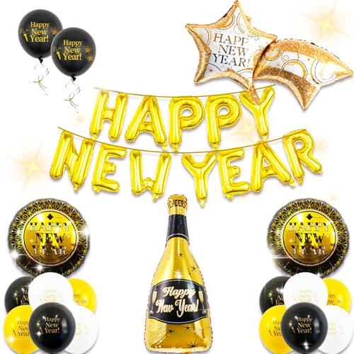 JeVenis Happy New Year 2025 Deko Happy New Year Girlande Party Deko Neujahr Silvester Deko 2025 Ballon New Year Party Deko von JeVenis