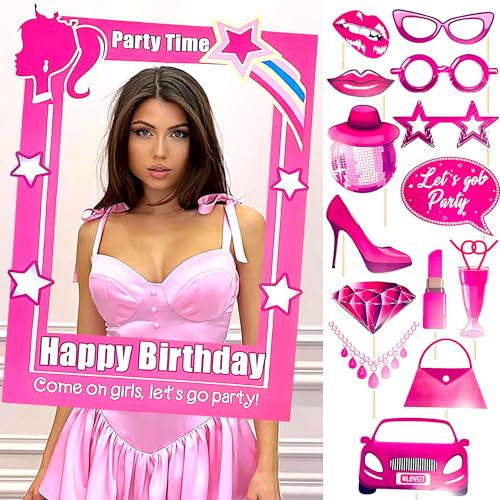 JeVenis Hot Pink Girl Party Foto Booth Requisiten Rahmen Lets go Party Zubehör Bachelorette Bridal Shower Geburtstag von JeVenis