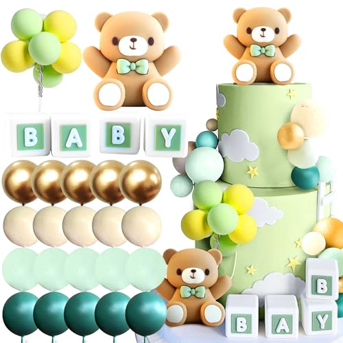 JeVenis Luxury Sage Green Baby Dusche Kuchen Dekoration Teddybär Kuchen Topper Geschlecht Enthüllen Kuchen Dekoration Bär Baby Dusche Party Supplies Teddybär Dekoration von JeVenis