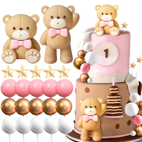 JeVenis Luxus Rosa Bär Tortendeko Baby Bär Baby Shower Cake Topper Bären Zug Kuchen Dekoration Baby Shower Geburtstag Kuchen Dekoration von JeVenis