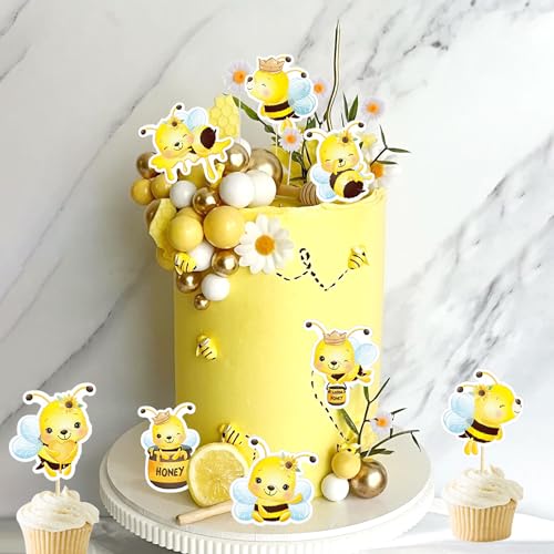 JeVenis Niedliche Bienen Kuchendekorationen Honigkamm Dekorationen Biene Cupcake Topper Abejitas für Dekoration Gänseblümchen Tortenaufleger für Babyshower Geburtstag Bridal Shower von JeVenis