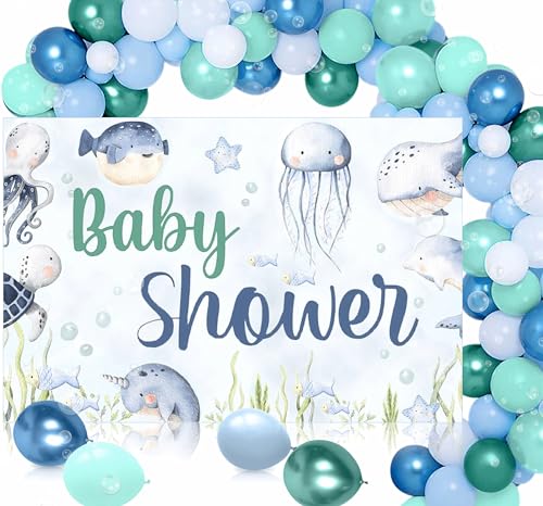 JeVenis Ocean Welcome Baby Luftballons Girlande Unter dem Meer Babydusche Dekorationen Meerestiere Babyshower Banner Meerestiere Meerjungfrau Party Dekorationen Partyzubehör von JeVenis