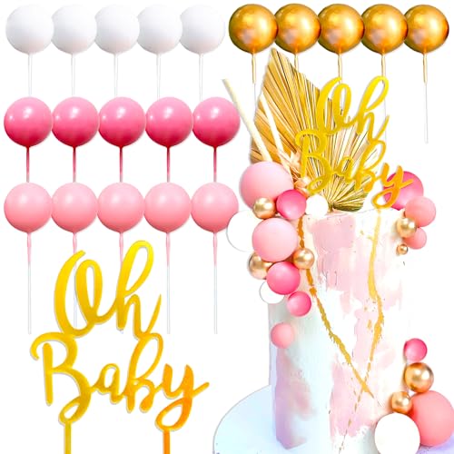 JeVenis Oh Baby Tortenaufsatz Gold Rosa Kugeln Kuchendekoration für Babyparty Oh Baby Party Dekoration Partyzubehör Partyzubehör Gastgeschenke von JeVenis