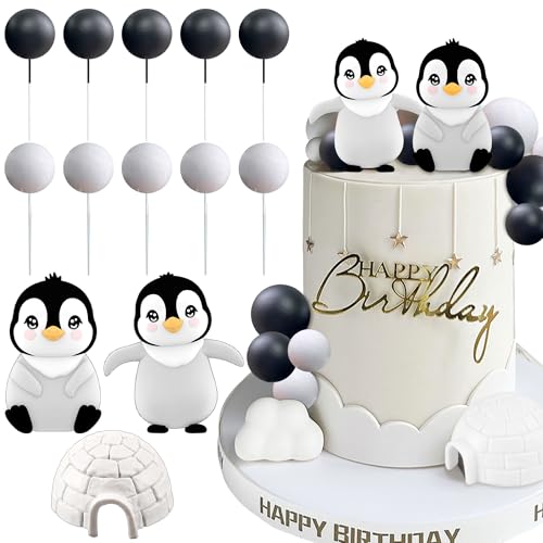 JeVenis Penguin Birthday Cake Pinguin Geburtstag Tortendeko Pinguin Party Kuchen Deko Polar Themed Geburtstagsparty Dekoration von JeVenis