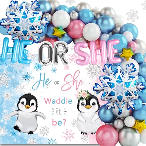 JeVenis Pinguin Babyparty Dekoration Winter Willkommen Baby Boy Dekorationen Pinguin Party Hintergrund Waddle it Be Boy or Girl Baby Shower Party Dekorationen von JeVenis