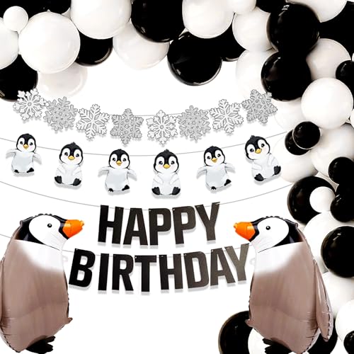 JeVenis Pinguin Geburtstag Ballons Banner Dekoration Winter Onederland Geburtstagsdekoration Pinguin Geburtstag Party Dekoration Schneeflocken Luftballons für Wintergeburtstag von JeVenis