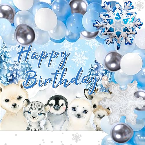 JeVenis Winter Onederland Geburtstag Dekorationen Schneeflocke Dekoration Banner Girlande Erster Geburtstag Banner Blau Luftballons für Jungen Mädchen von JeVenis