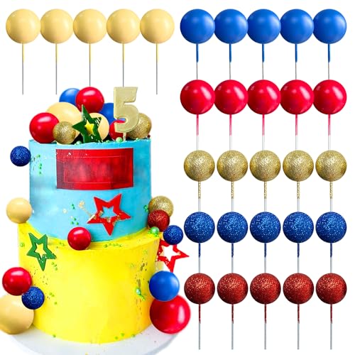 JeVenis Red Yellow Blue Super Hero Tortendeko Kugeln Tortendeko Geburtstag Schaum Ball Kuchen Dekoration für Geburtstag Hochzeit Valentinstag Babyparty von JeVenis