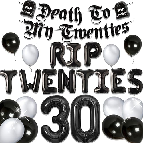 JeVenis Rip to My 20s Luftballons Rip Twenties Luftballons Gothic Geburtstag Deko 30 Geburtstag Death to My 20s Banner Beerdigung für Meine Jugend 30 Geburtstag Deko von JeVenis