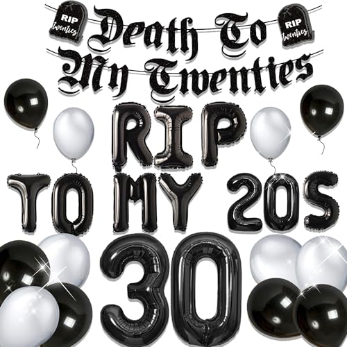 JeVenis Rip to My 20s Luftballons Rip Twenties Luftballons Gothic Geburtstag Dekoration Tod für meine 20er Banner Beerdigung für meine Jugend 30. Geburtstag Dekoration von JeVenis