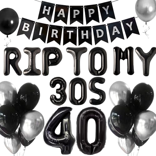 JeVenis Rip to My 30s Luftballons Rip Thirties Balloons Gothic Geburtstagsdeko 40 Geburtstag Deko Death to My 30s Banner Beerdigung für Meine Jugend 40 Geburtstag Party Dekoration von JeVenis