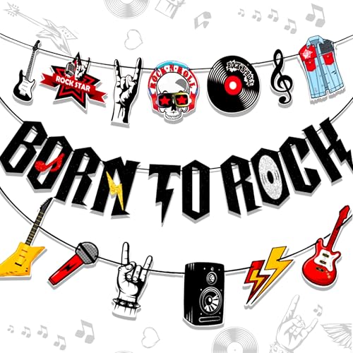 JeVenis Rock Roll Geburtstag Girlande Musik Rock Party Dekoration Radio Gitarre Musik Banner für Back to 90s Hip Pop Party Decor von JeVenis