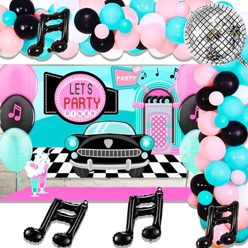 JeVenis Rock Roll Party Back to 50's Sock Hop Fotografie Hintergrund Luftballons Back to 1950s Soda Shop Foto Hintergründe 50er Retro Diner Time Rock Roll Klassische Party Dekoration von JeVenis