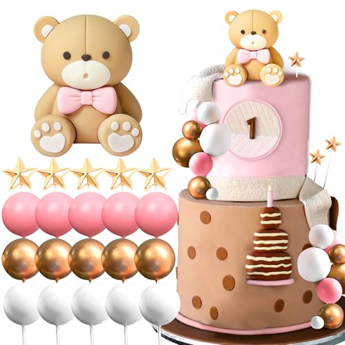 JeVenis Rosa Bär Tortendeko Baby Bär Baby Shower Cake Topper Bären Zug Kuchendeko Baby Shower Geburtstag Kuchen Dekoration von JeVenis