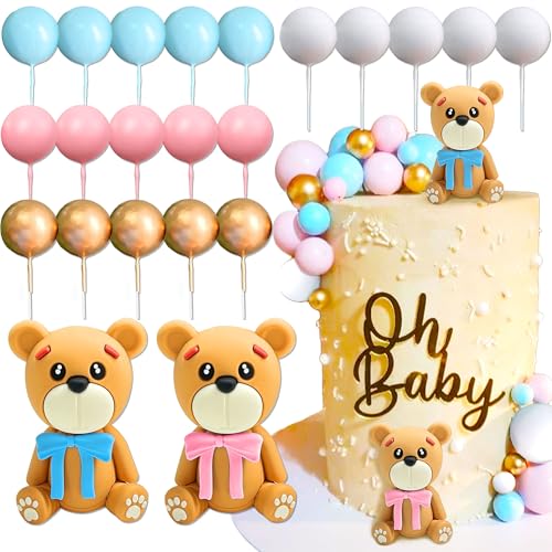 JeVenis Rosa Blau Gender Reveal Cake Toppers Junge oder Mädchen Tortendeko Teddybär Tortendeko Baby Shower Tortendeko von JeVenis