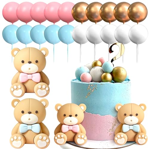 JeVenis Rosa Blau Gender Reveal Cake Toppers Junge oder Mädchen Tortendeko Teddybär Tortendeko Baby Shower Tortendeko von JeVenis