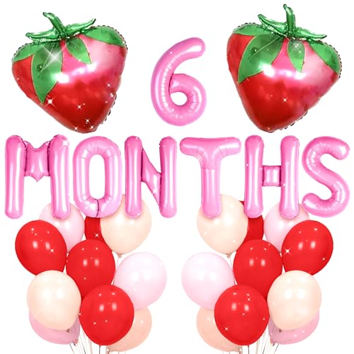 JeVenis Rosa Erdbeer Halb Geburtstag Dekorationen Es ist mein 1/2 Geburtstag Banner Erdbeere 6 Monate Luftballons Glücklich 1/2 Geburtstag Banner Sommer Obst Geburtstag Party Zubehö von JeVenis