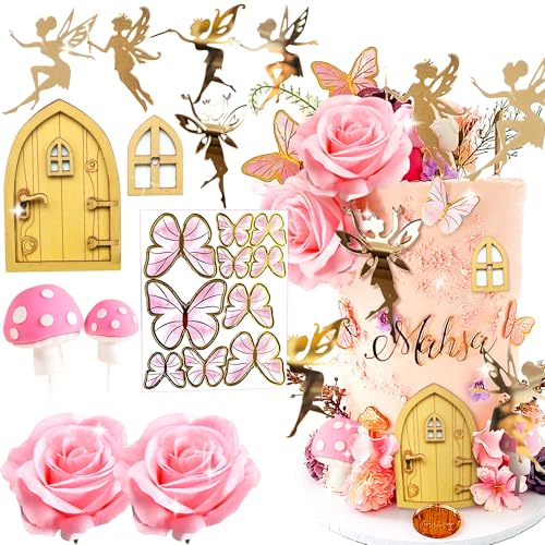 JeVenis Rosa Fee Kuchen Dekoration Pilz Kuchen Dekoration Fee Kuchen Dekoration Garten Fee Kuchen Dekoration Fairy Party Supplies Fairy Party Favors von JeVenis