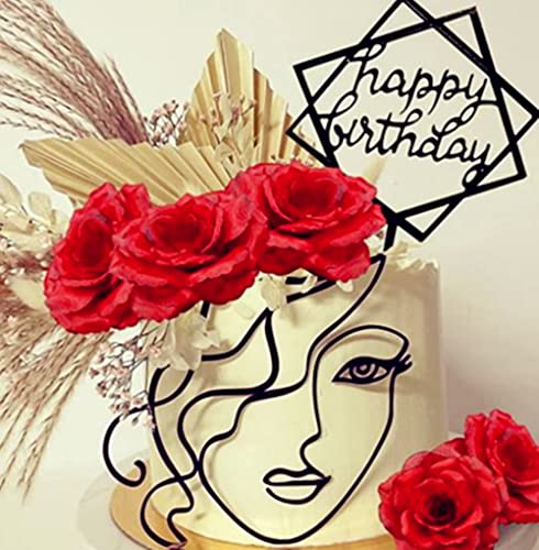 JeVenis Rote Acryl Minimalistische Kunst Lady Face Kuchen Topper Rose Kuchen Topper Vintage Rose Blume Hochzeit Kuchen Topper für Hochzeit Braut Dusche Geburtstag Party von JeVenis