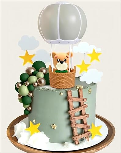 JeVenis Salbeigrün Baby Shower Cake Topper Heißluftballon Kuchen Dekorationen Bär Kuchen Dekoration Baby Bear Baby Shower Geburtstag Kuchen Topper von JeVenis