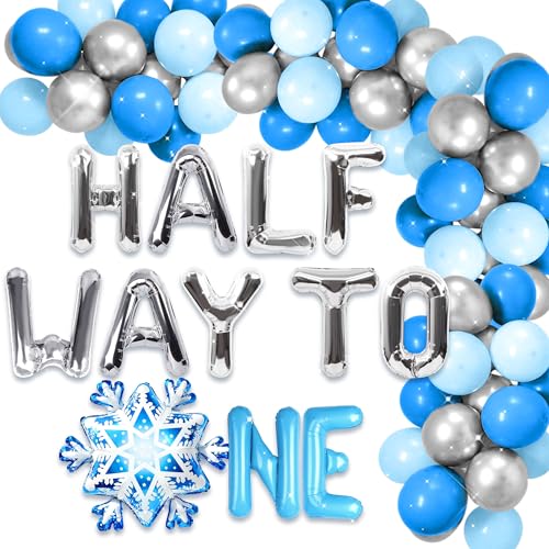 JeVenis Schneeflocke Halber Geburtstag Deko Winter 6 Monate Geburtstagsdeko Blau Silber Luftballons Blau Halber Weg zu einem Geburtstag Deko von JeVenis