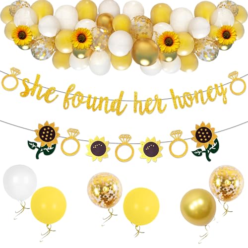 JeVenis She Found Her Honey Schild Bride to Bee Brautdusche Dekoration Luftballons Hintergrund Sonnenblumen Hochzeit Braut to Be Engagement Banner Requisiten von JeVenis