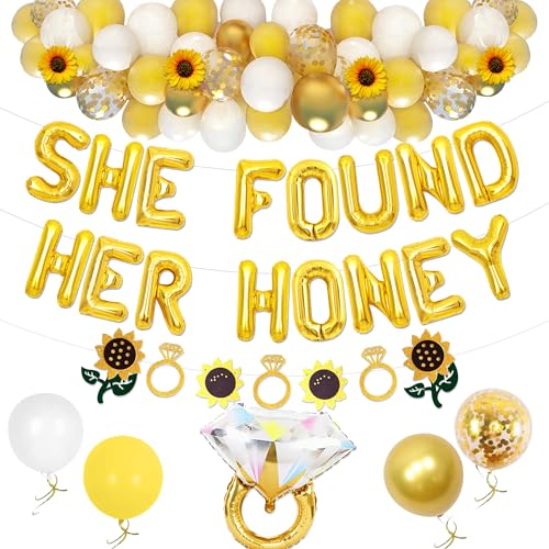 JeVenis She Found Her Honey Schild Bride to Bee Brautdusche Dekoration Luftballons Hintergrund Sonnenblumen Hochzeit Braut to Be Engagement Banner Requisiten von JeVenis