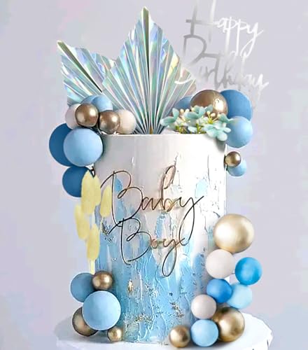 JeVenis Silber Blau Kuchen Dekorationen Glitzer Blau Weiß Silber Kugeln Kuchen Topper für Hochzeit Dekoration und Winter Themed Geburtstag Party Supplies von JeVenis