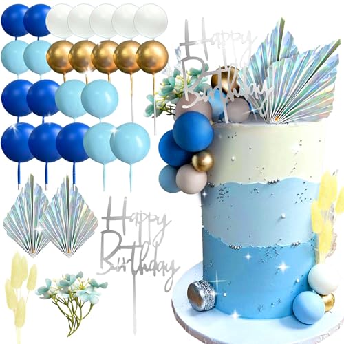 JeVenis Silber Blau Kuchendekorationen Glitter Blau Weiß Silber Kugeln Cake Topper für Hochzeitsdekoration Winter Themed Birthday Party Zubehör von JeVenis