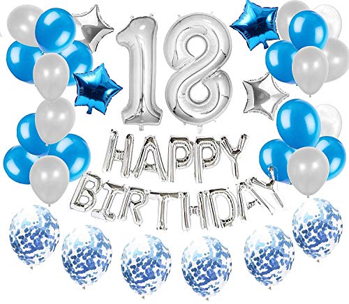 JeVenis Silver Blue 18th Birthday Decorations Party Supplies 18 Birthday Balloons Happy Birthday Balloon Banner 18 Birthday Decorations von JeVenis