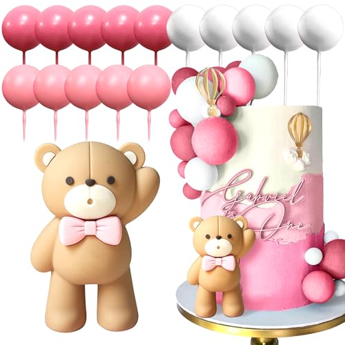 JeVenis Teddybär Tortendeko Teddybär Kuchen Dekoration Tortendeko Taufe Mädchen Tortendeko Mädchen 1 Jahr Rosa Tortendekofür Hochzeit Babyshower Geburtstag Party von JeVenis