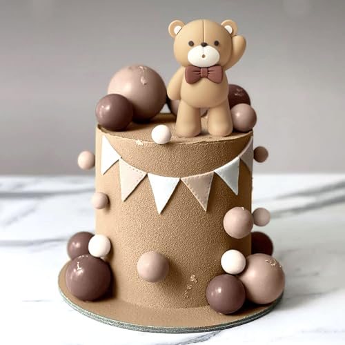 JeVenis Teddybär Tortendeko Tortendeko Mädchen 1 Jahr Tortendeko Taufe Junge Braun Tortendeko Teddybär Kuchen Dekoration für Hochzeit Babyshower Geburtstag Party von JeVenis