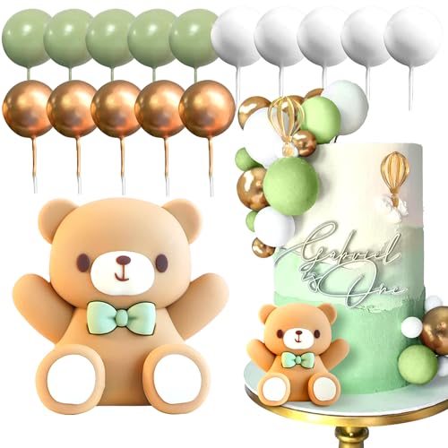 JeVenis Teddybär Tortendeko Tortendeko Mädchen 1 Jahr Tortendeko Taufe Junge Grüner Tortendeko Teddybär Kuchen Dekoration für Hochzeit Babyshower Geburtstag Party von JeVenis