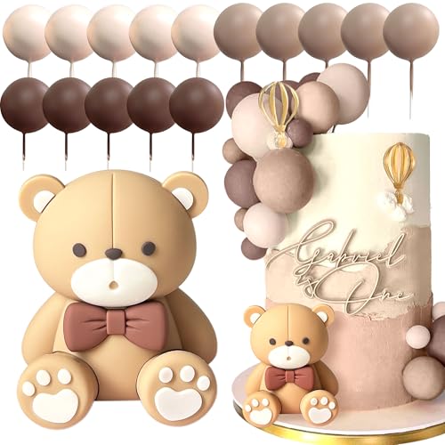 JeVenis Teddybär Tortendeko Tortendeko Taufe Junge Tortendeko Mädchen 1 Jahr Braun Tortendeko Teddybär Kuchen Dekoration für Hochzeit Babyshower Geburtstag Party von JeVenis